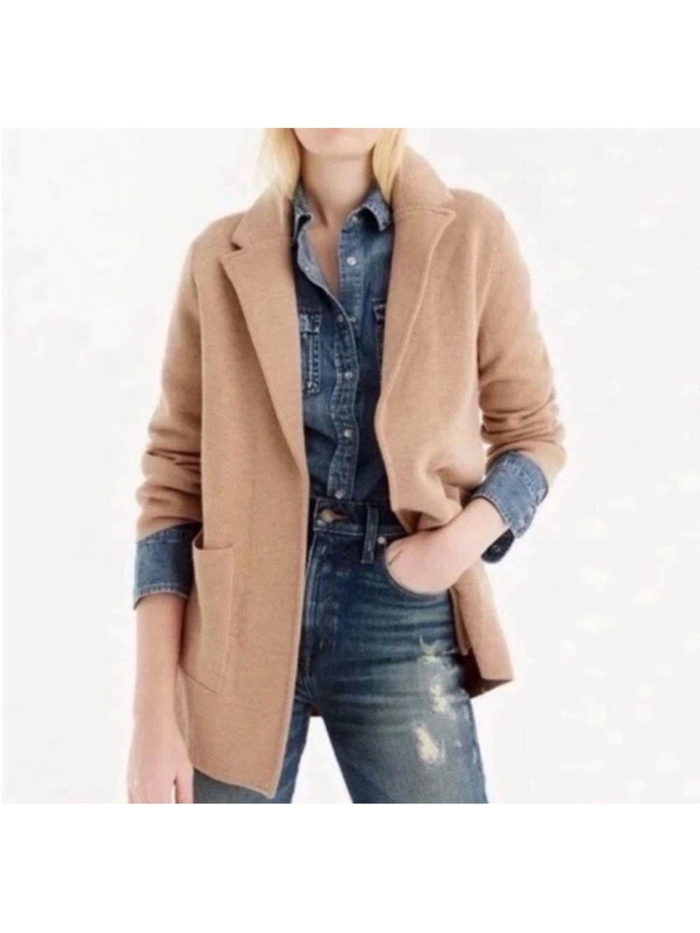 J. Crew Sophie open-front sweater blazer camel women’s XS 100% merino wool